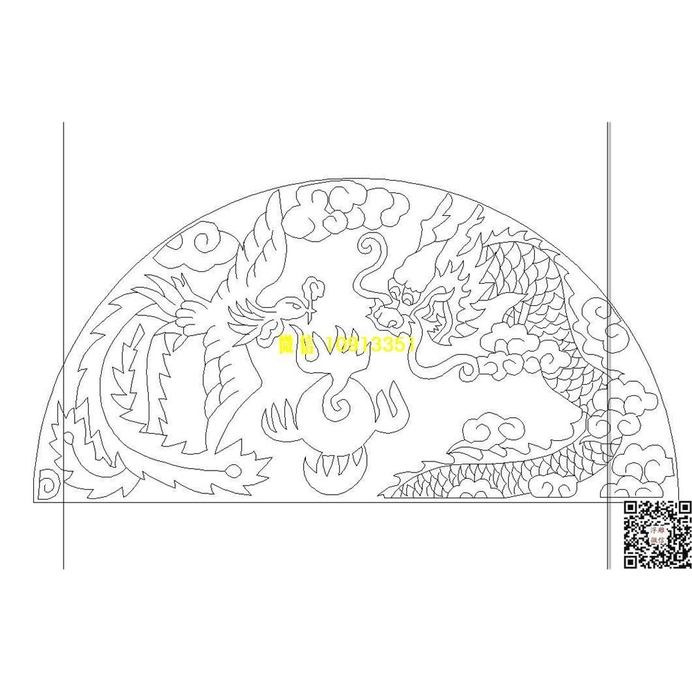 精雕图62墓碑龙凤碑头线雕图线条图单线铣底图_电脑雕刻plt文泰矢量图精雕图浮雕图